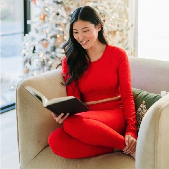 ZYIA Active Red Snowflake Crop Top 3XL Long Sleeve Seamless Holiday Cozy NWT - Picture 1 of 14